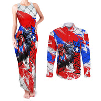 Boricua Pride Rooster Flag Puerto Rico Couples Matching Tank Maxi Dress and Long Sleeve Button Shirt