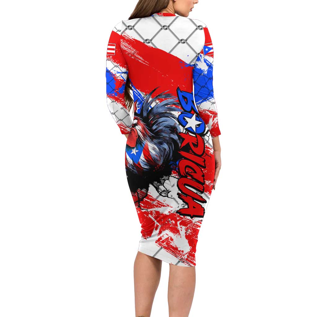 Boricua Pride Rooster Flag Puerto Rico Family Matching Long Sleeve Bodycon Dress and Hawaiian Shirt