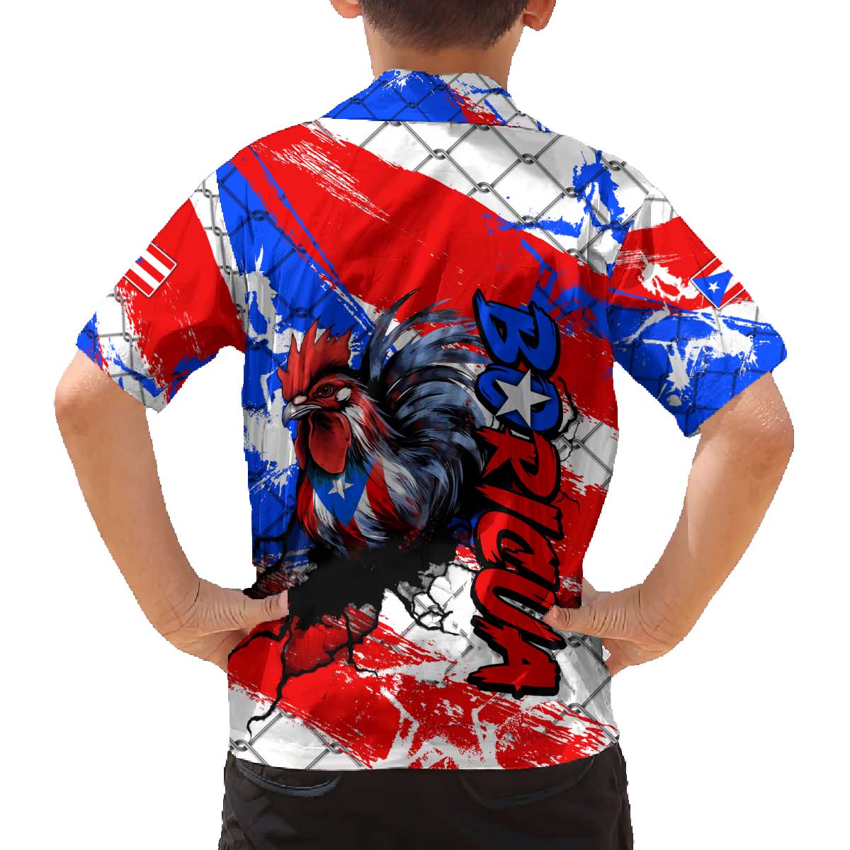 Boricua Pride Rooster Flag Puerto Rico Family Matching Off The Shoulder Long Sleeve Dress and Hawaiian Shirt
