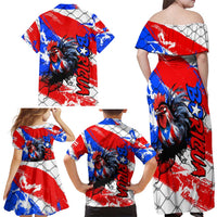 Boricua Pride Rooster Flag Puerto Rico Family Matching Off Shoulder Maxi Dress and Hawaiian Shirt