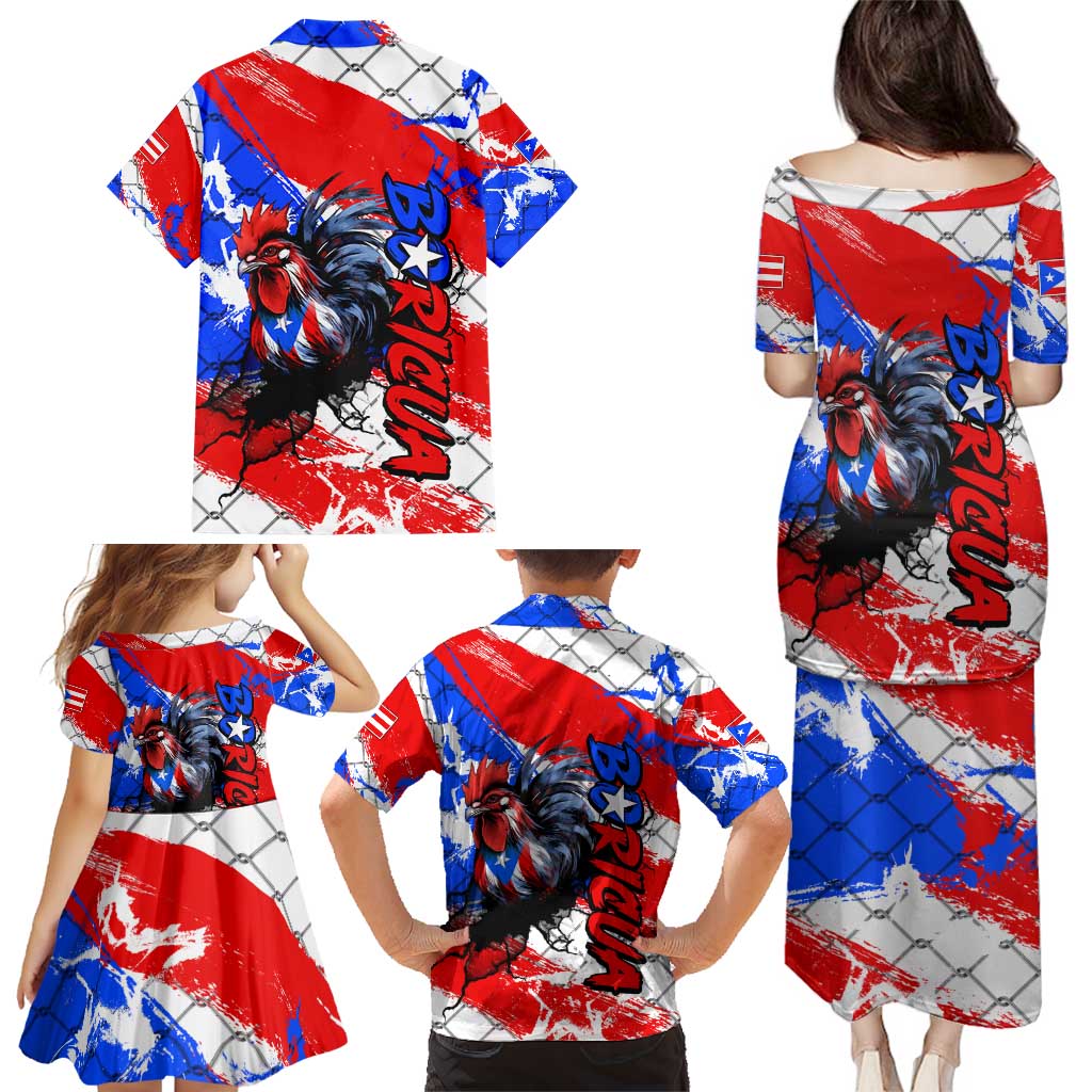 Boricua Pride Rooster Flag Puerto Rico Family Matching Puletasi and Hawaiian Shirt