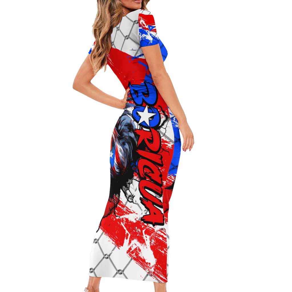 Boricua Pride Rooster Flag Puerto Rico Family Matching Short Sleeve Bodycon Dress and Hawaiian Shirt