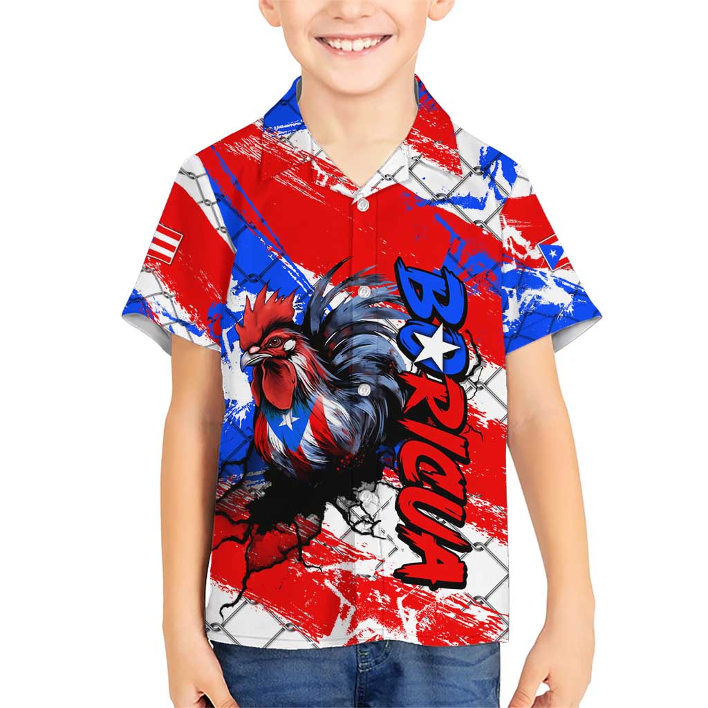 Boricua Pride Rooster Flag Puerto Rico Family Matching Short Sleeve Bodycon Dress and Hawaiian Shirt