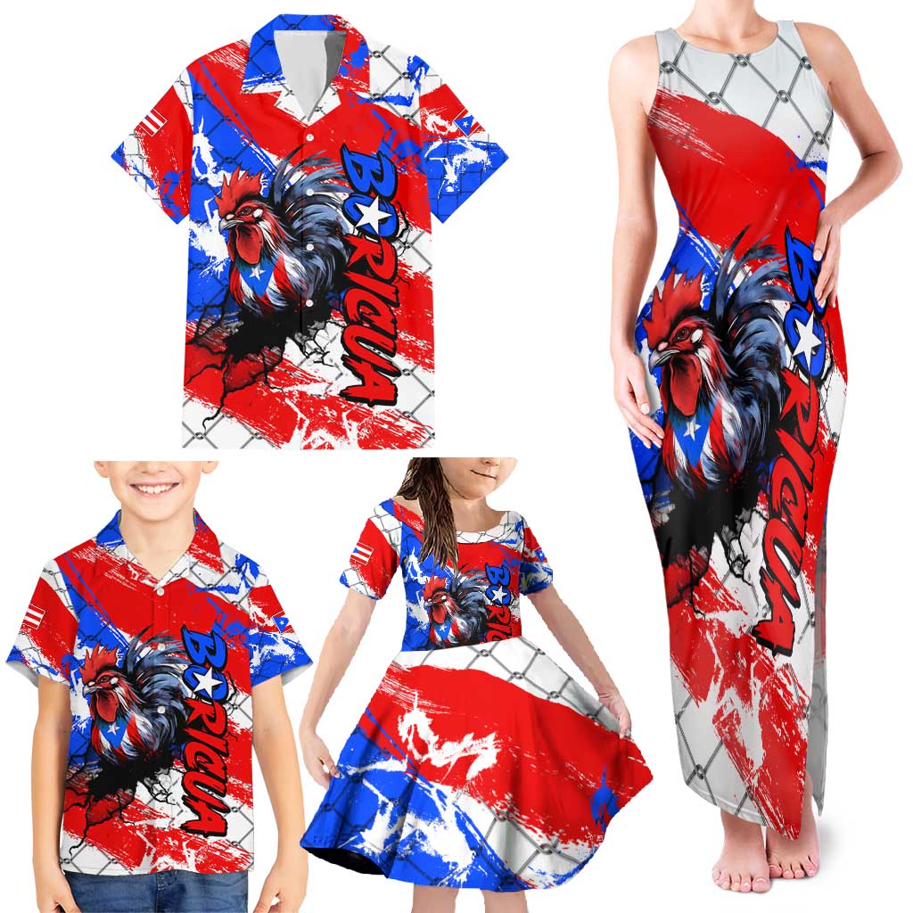 Boricua Pride Rooster Flag Puerto Rico Family Matching Tank Maxi Dress and Hawaiian Shirt