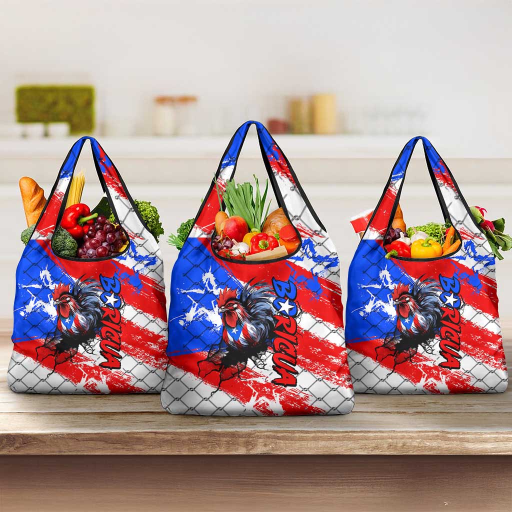 Boricua Pride Rooster Flag Puerto Rico Grocery Bag