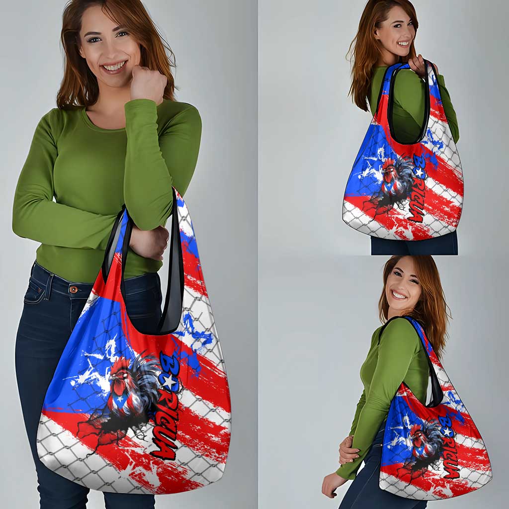 Boricua Pride Rooster Flag Puerto Rico Grocery Bag