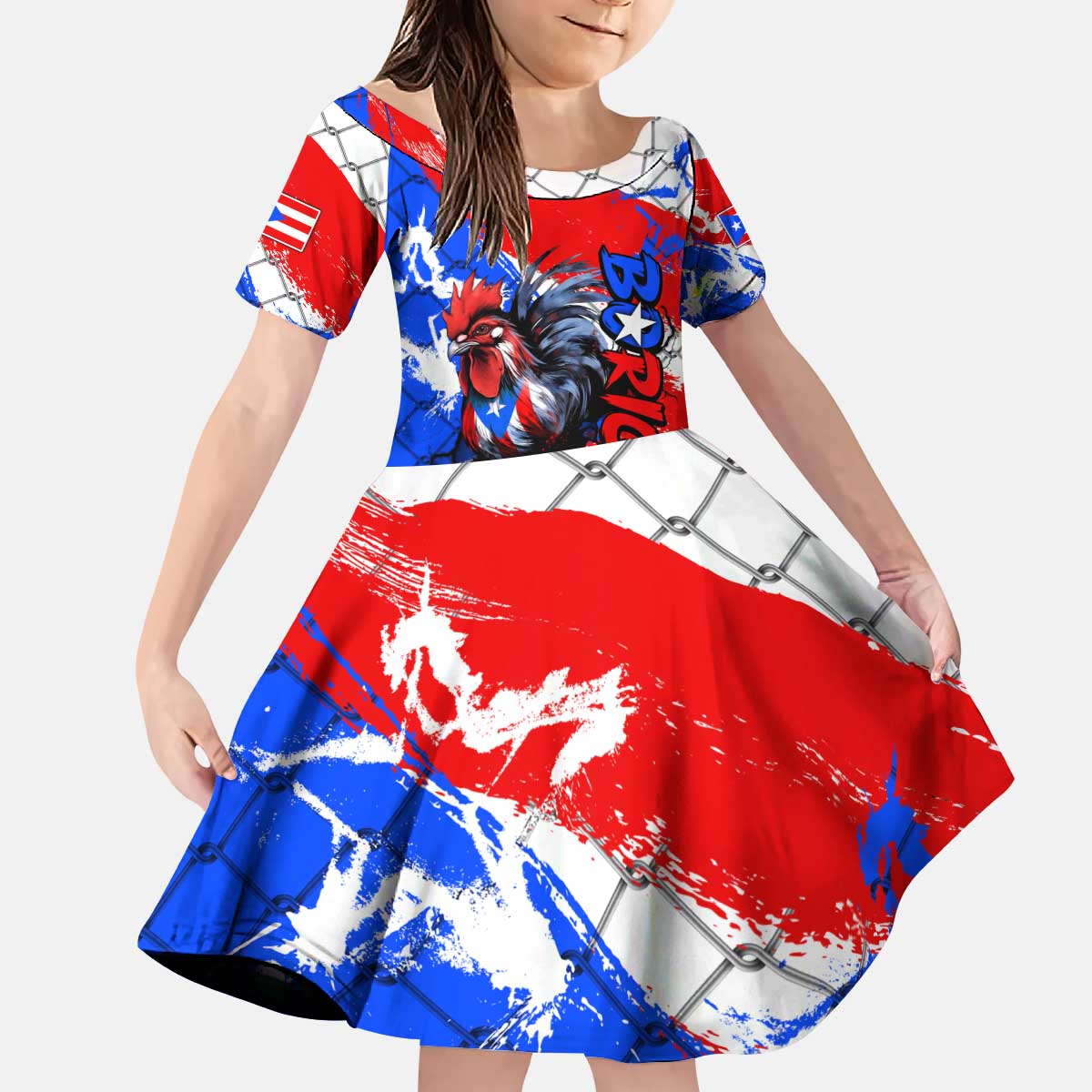 Boricua Pride Rooster Flag Puerto Rico Kid Short Sleeve Dress