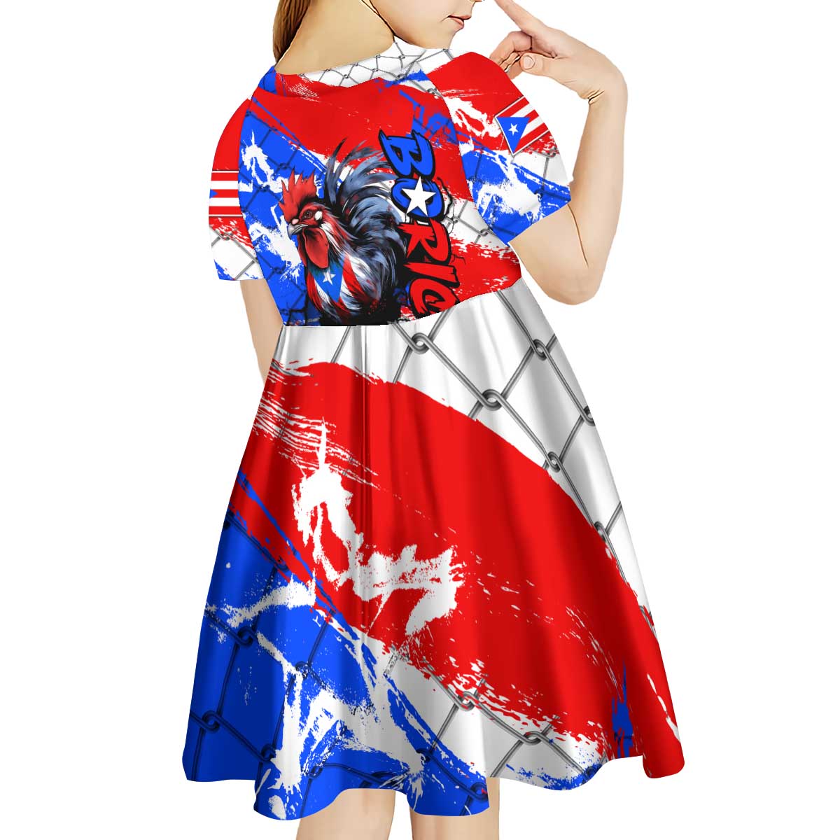 Boricua Pride Rooster Flag Puerto Rico Kid Short Sleeve Dress