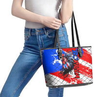 Boricua Pride Rooster Flag Puerto Rico Leather Tote Bag