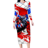 Boricua Pride Rooster Flag Puerto Rico Long Sleeve Bodycon Dress