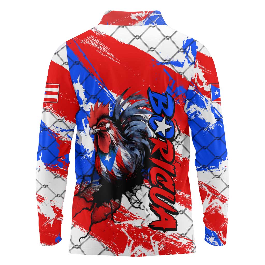 Boricua Pride Rooster Flag Puerto Rico Long Sleeve Polo Shirt