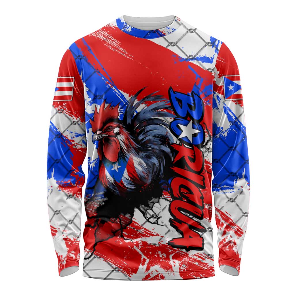 Boricua Pride Rooster Flag Puerto Rico Long Sleeve Shirt
