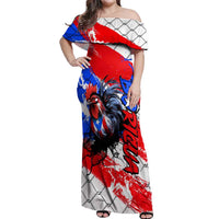 Boricua Pride Rooster Flag Puerto Rico Off Shoulder Maxi Dress