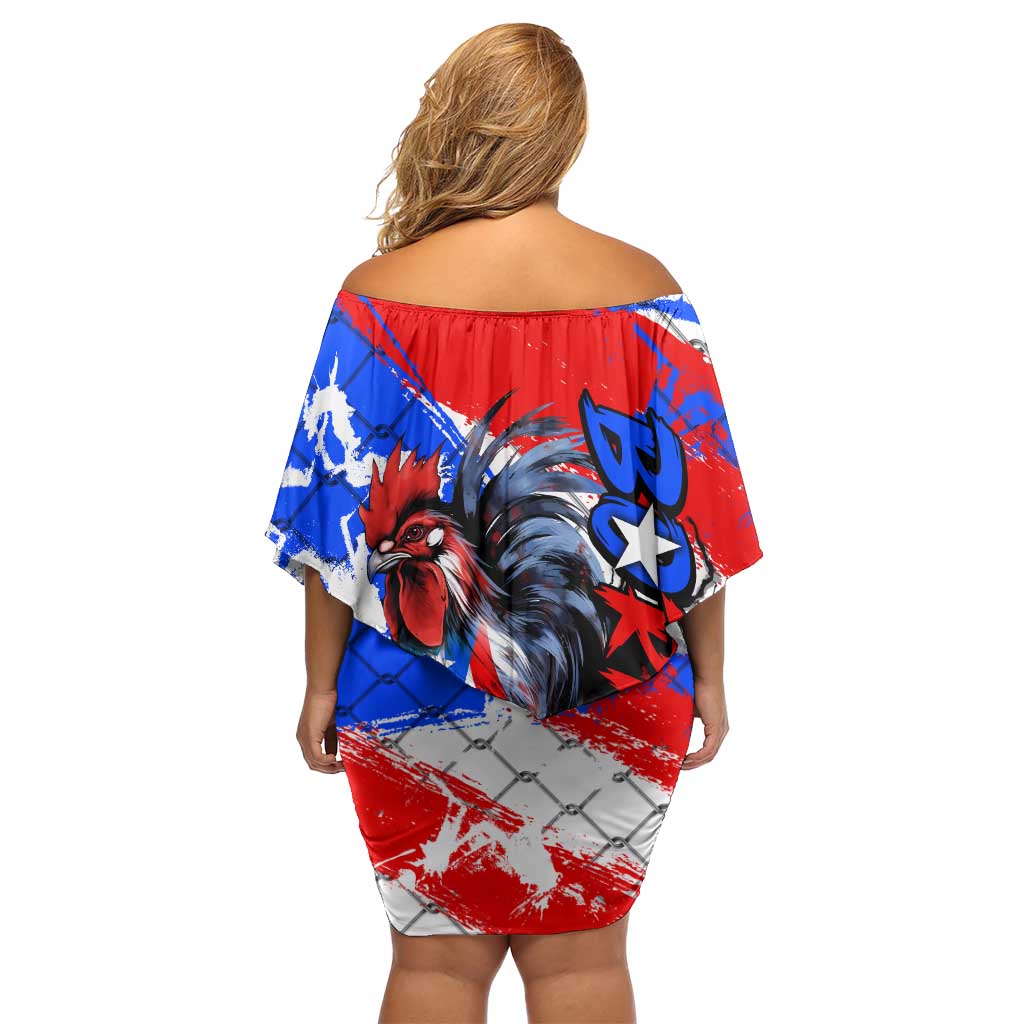 Boricua Pride Rooster Flag Puerto Rico Off Shoulder Short Dress