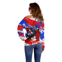 Boricua Pride Rooster Flag Puerto Rico Off Shoulder Sweater