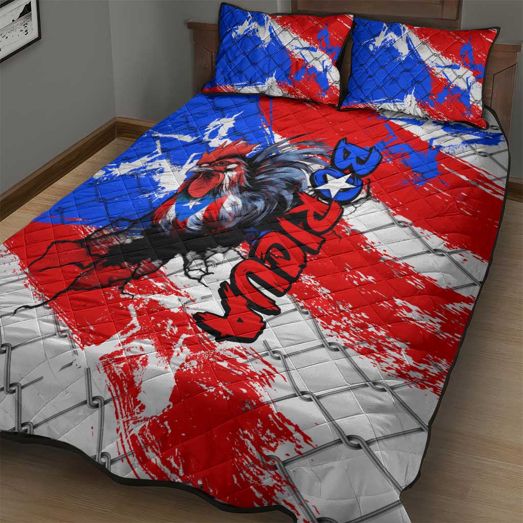 Boricua Pride Rooster Flag Puerto Rico Quilt Bed Set