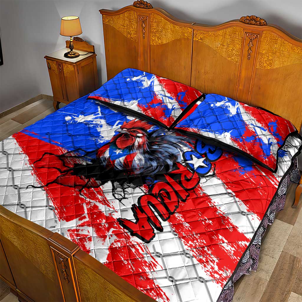 Boricua Pride Rooster Flag Puerto Rico Quilt Bed Set