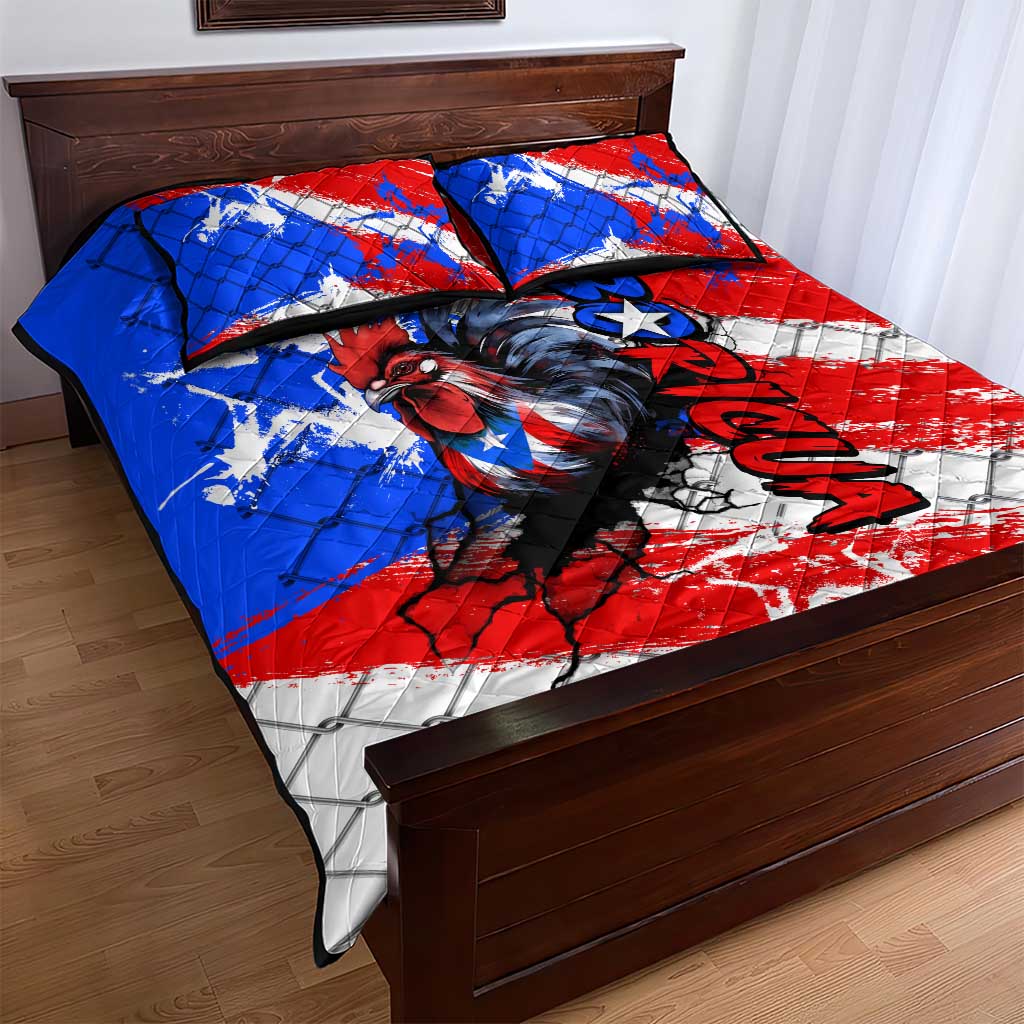 Boricua Pride Rooster Flag Puerto Rico Quilt Bed Set