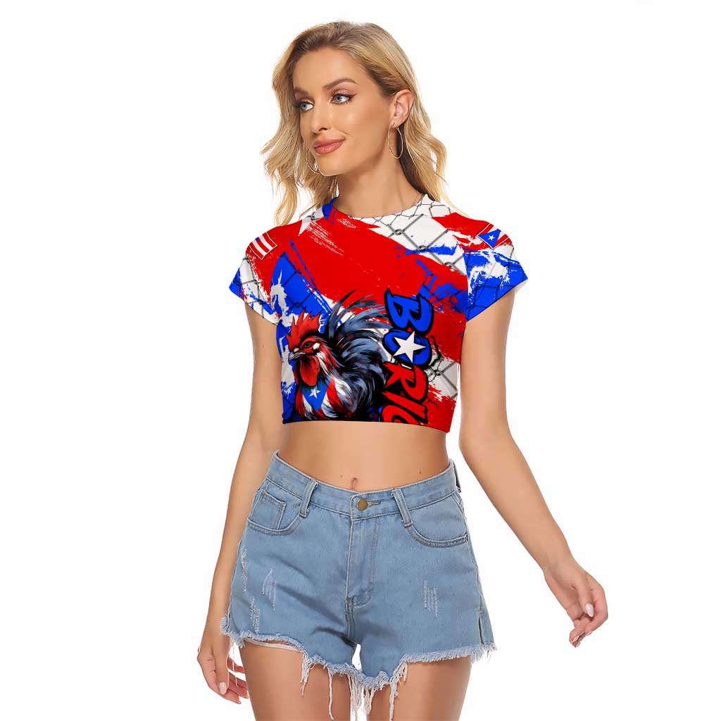 Boricua Pride Rooster Flag Puerto Rico Raglan Cropped T Shirt