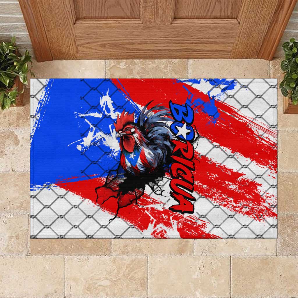 Boricua Pride Rooster Flag Puerto Rico Rubber Doormat