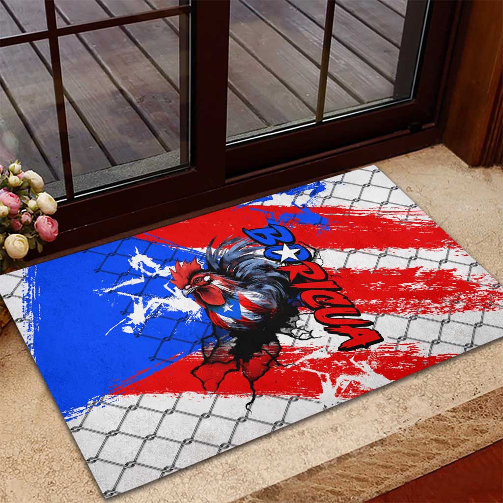 Boricua Pride Rooster Flag Puerto Rico Rubber Doormat