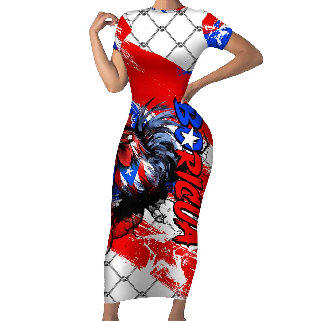 Boricua Pride Rooster Flag Puerto Rico Short Sleeve Bodycon Dress