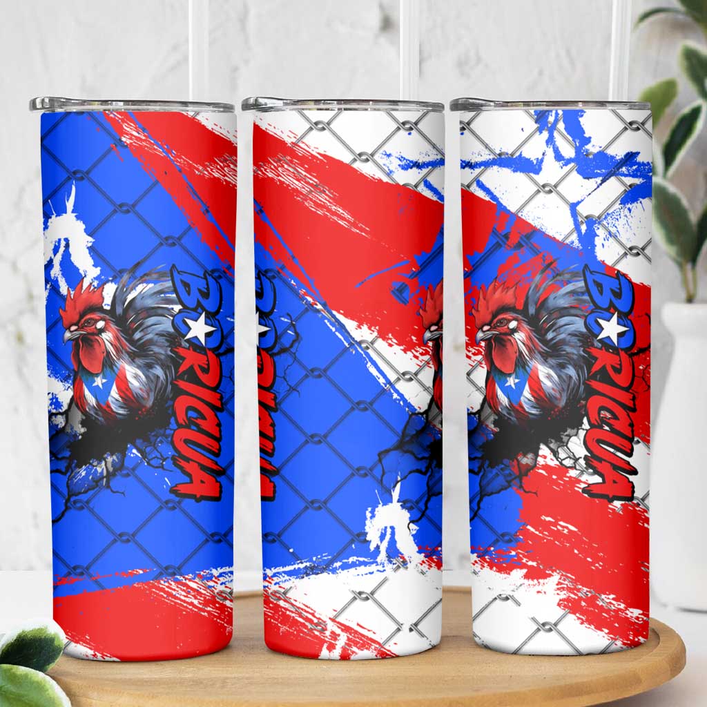 Boricua Pride Rooster Flag Puerto Rico Skinny Tumbler