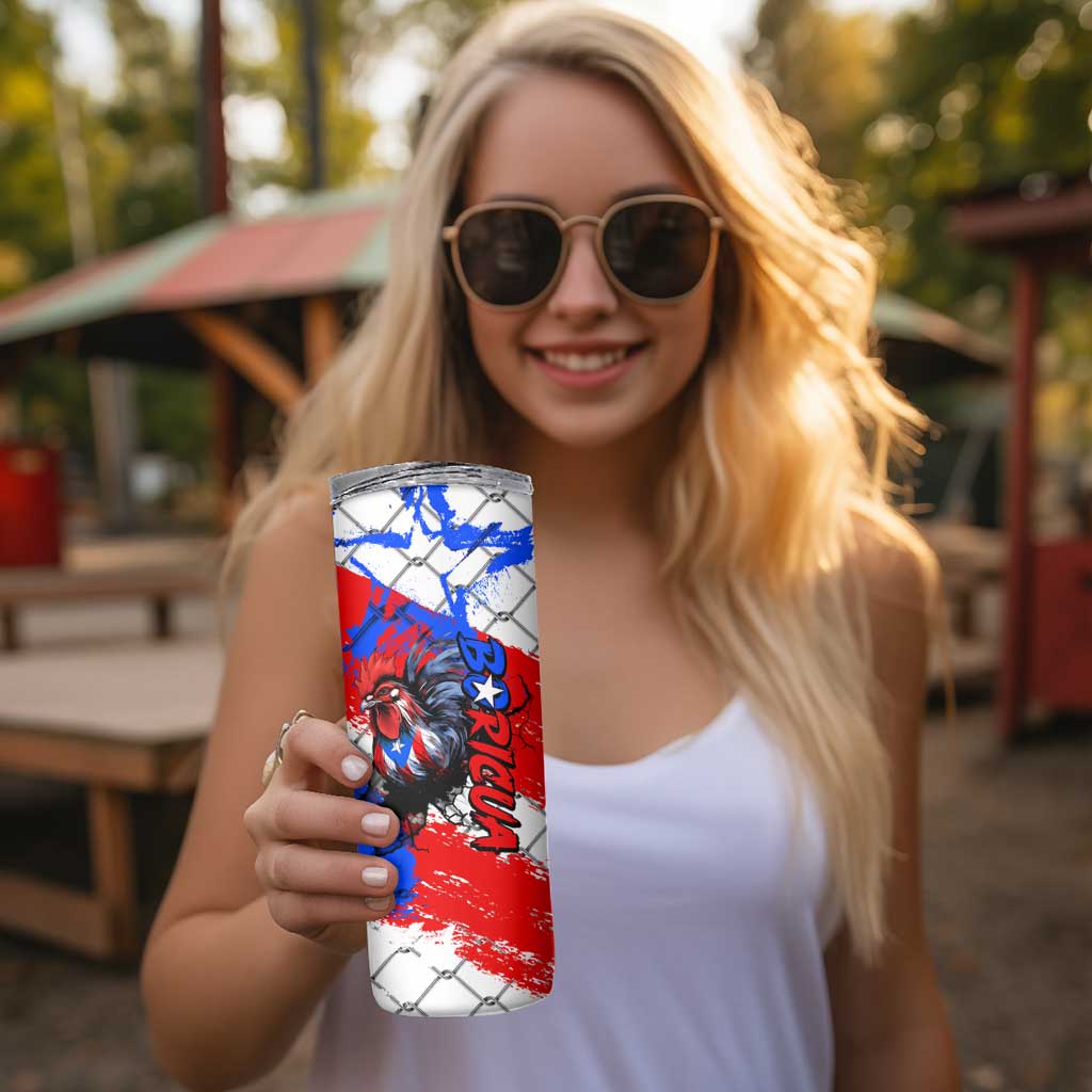 Boricua Pride Rooster Flag Puerto Rico Skinny Tumbler