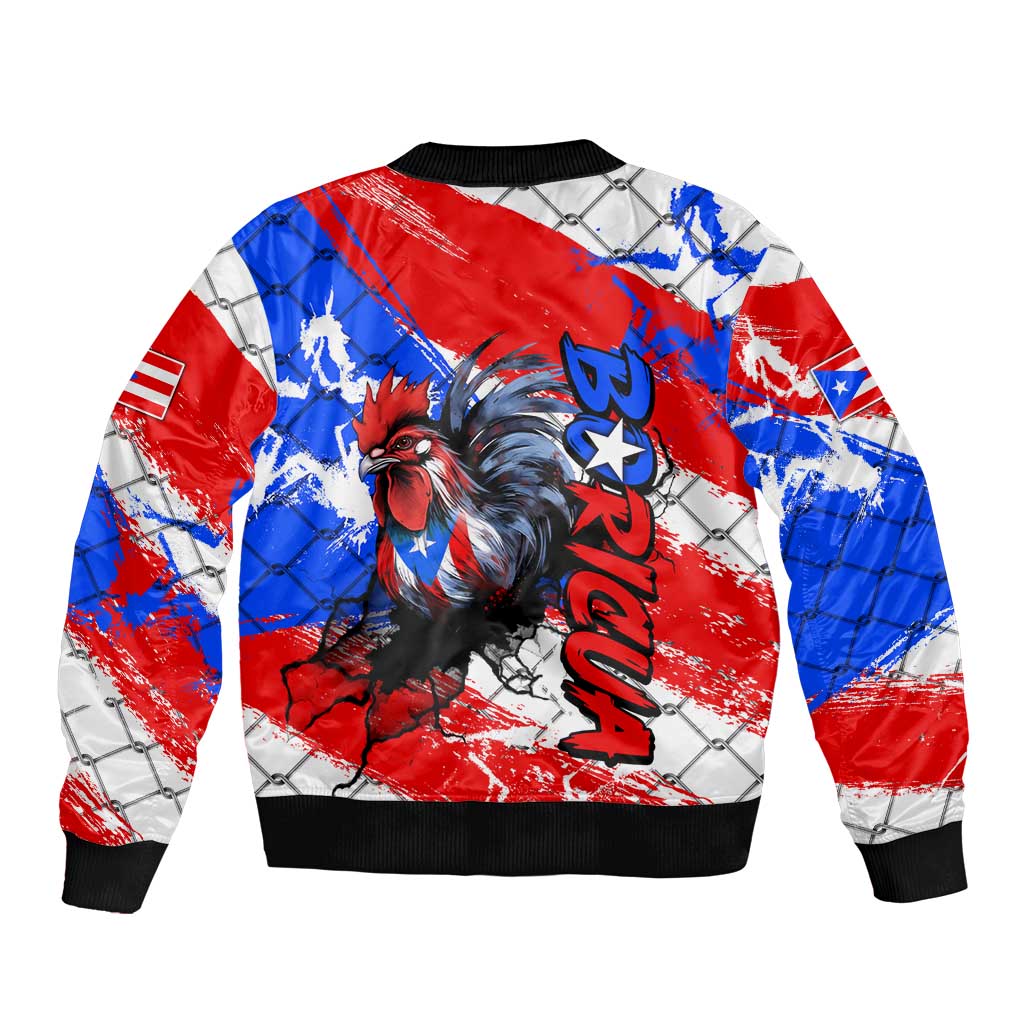 Boricua Pride Rooster Flag Puerto Rico Sleeve Zip Bomber Jacket