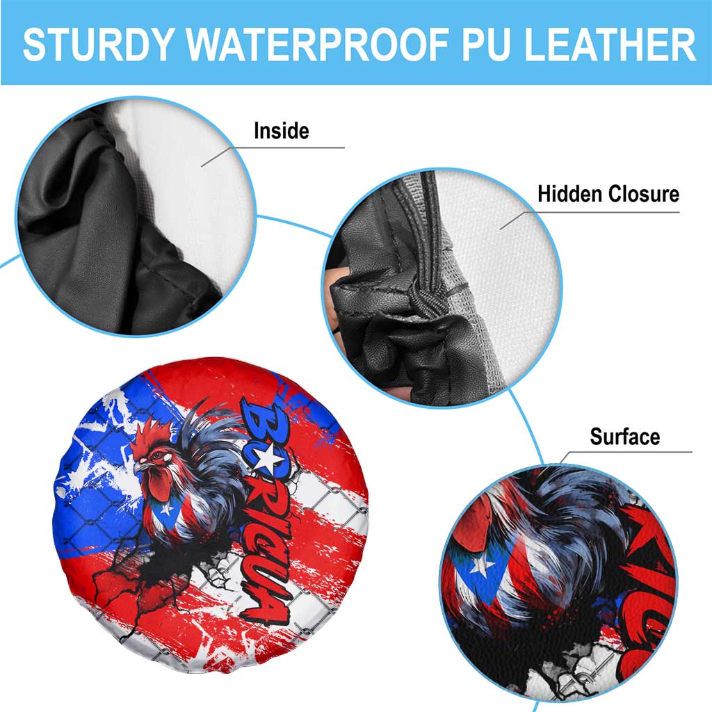 Boricua Pride Rooster Flag Puerto Rico Spare Tire Cover