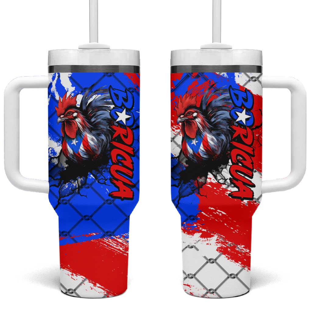 Boricua Pride Rooster Flag Puerto Rico Tumbler With Handle