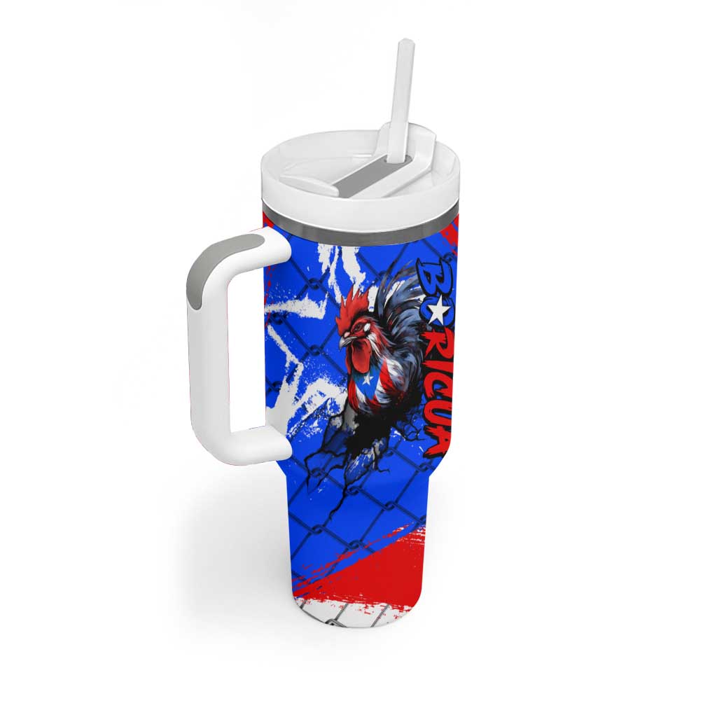 Boricua Pride Rooster Flag Puerto Rico Tumbler With Handle
