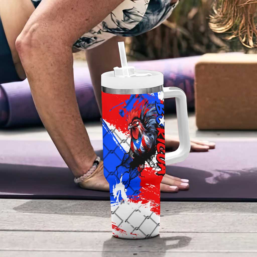Boricua Pride Rooster Flag Puerto Rico Tumbler With Handle