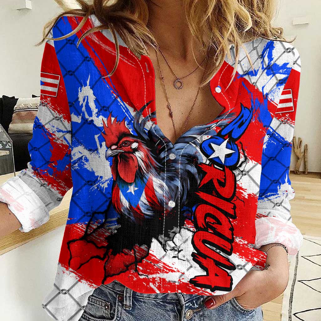 Boricua Pride Rooster Flag Puerto Rico Women Casual Shirt