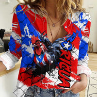 Boricua Pride Rooster Flag Puerto Rico Women Casual Shirt