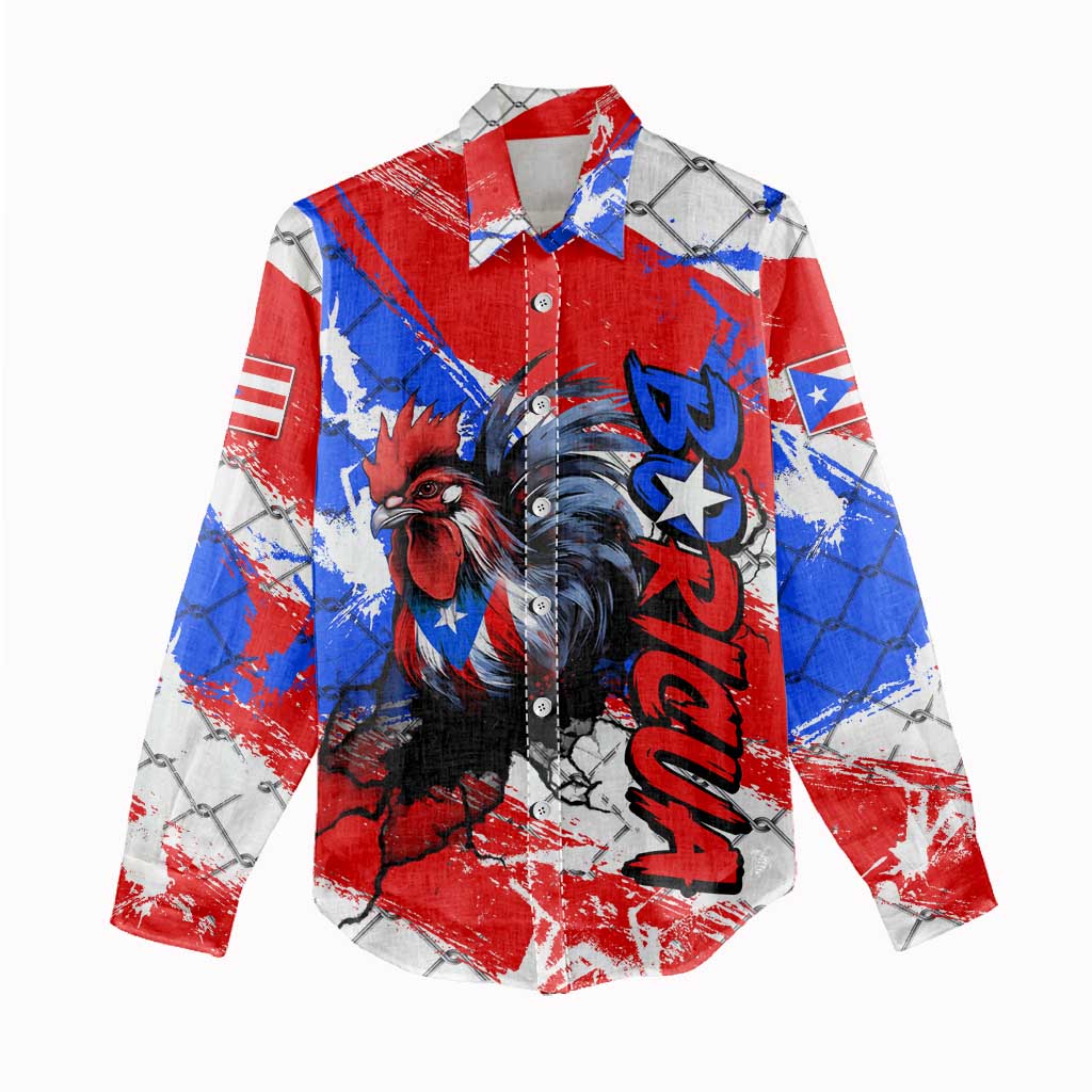Boricua Pride Rooster Flag Puerto Rico Women Casual Shirt