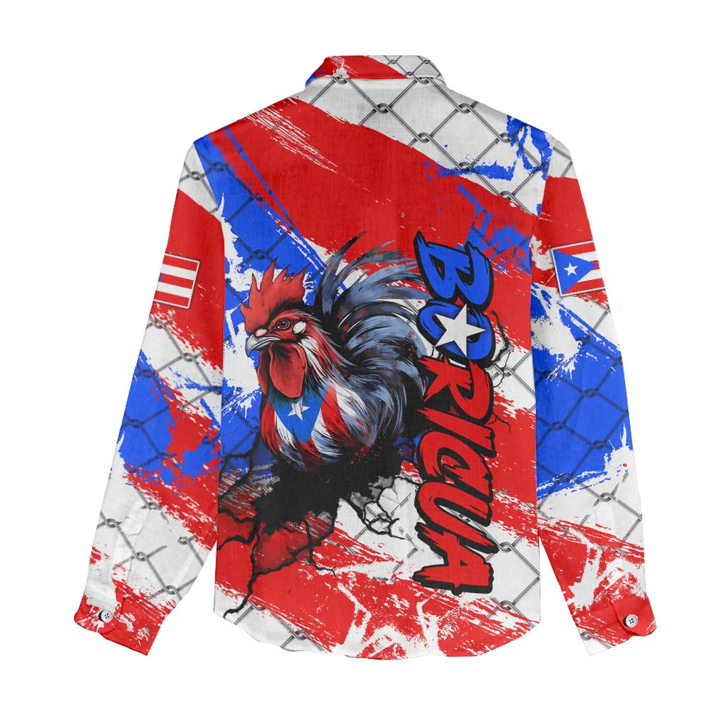 Boricua Pride Rooster Flag Puerto Rico Women Casual Shirt