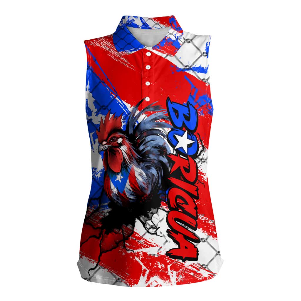Boricua Pride Rooster Flag Puerto Rico Women Sleeveless Polo Shirt