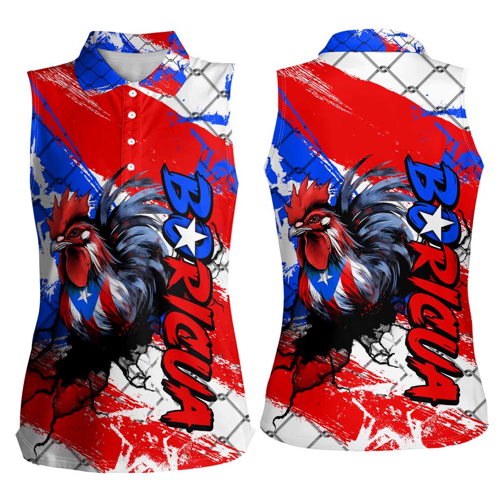 Boricua Pride Rooster Flag Puerto Rico Women Sleeveless Polo Shirt
