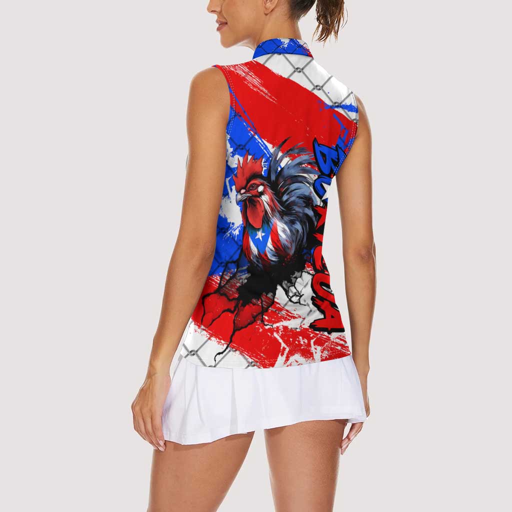 Boricua Pride Rooster Flag Puerto Rico Women Sleeveless Polo Shirt