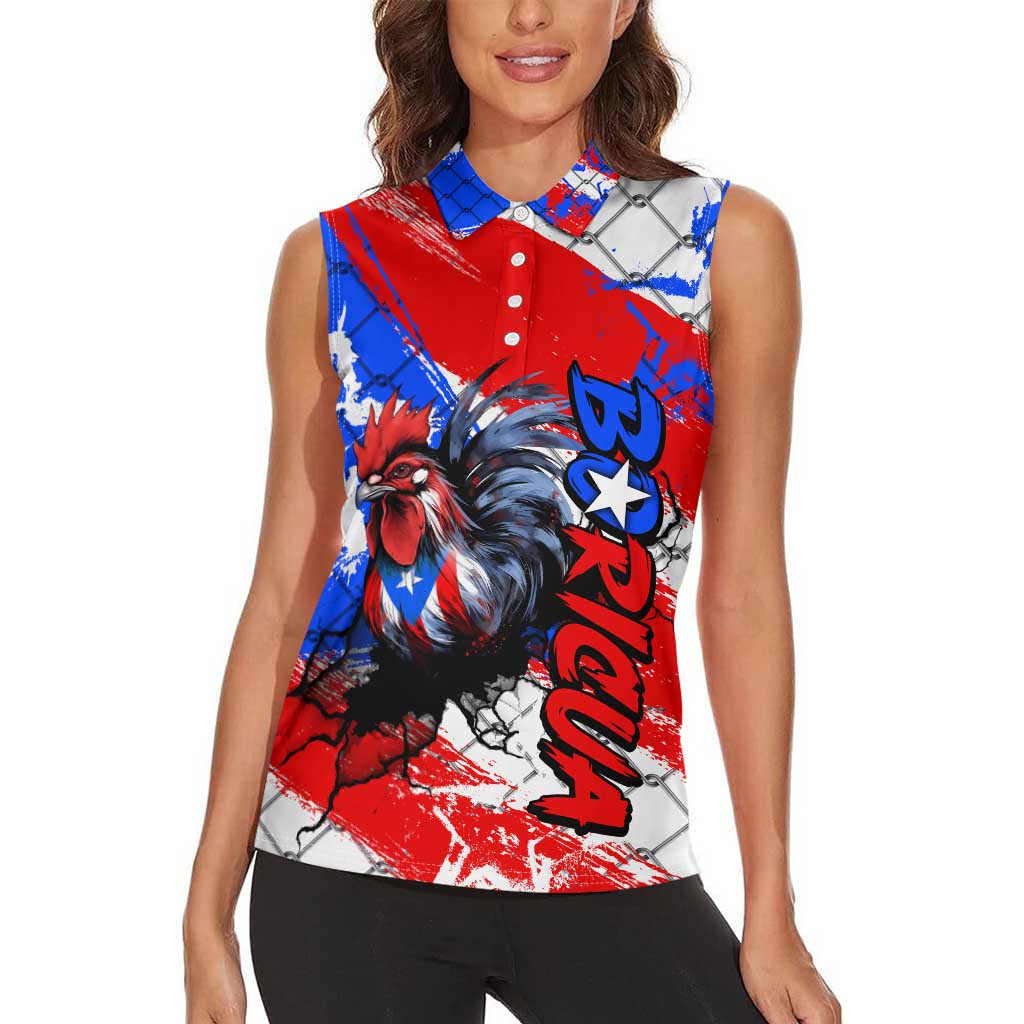 Boricua Pride Rooster Flag Puerto Rico Women Sleeveless Polo Shirt