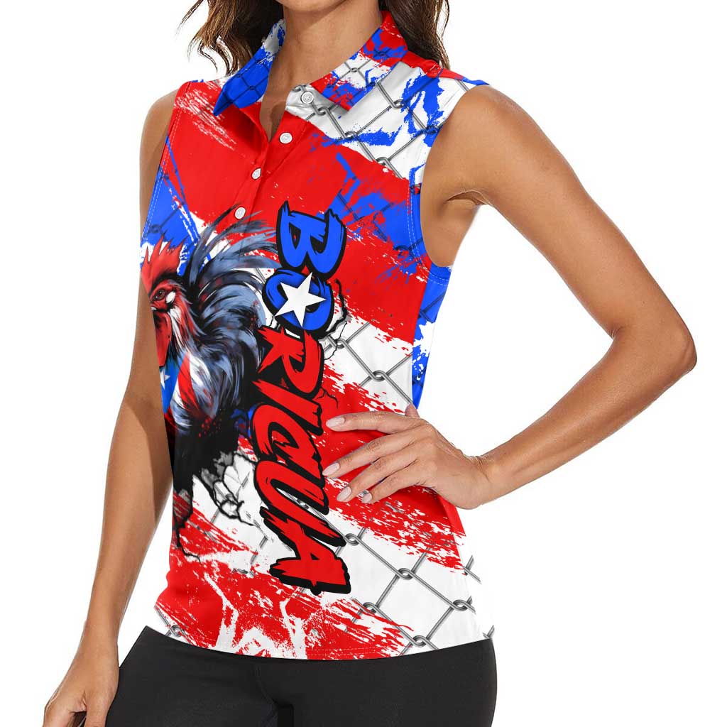 Boricua Pride Rooster Flag Puerto Rico Women Sleeveless Polo Shirt