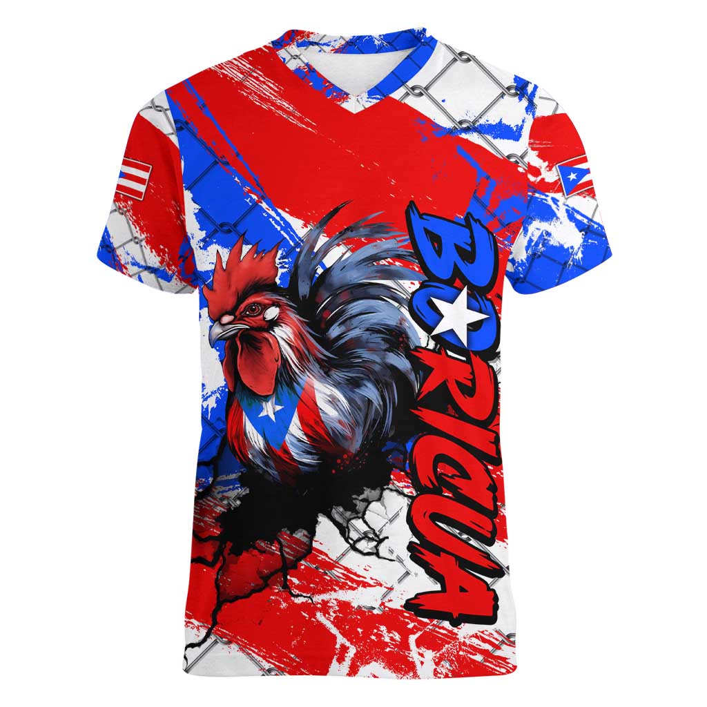 Boricua Pride Rooster Flag Puerto Rico Women V-Neck T-Shirt