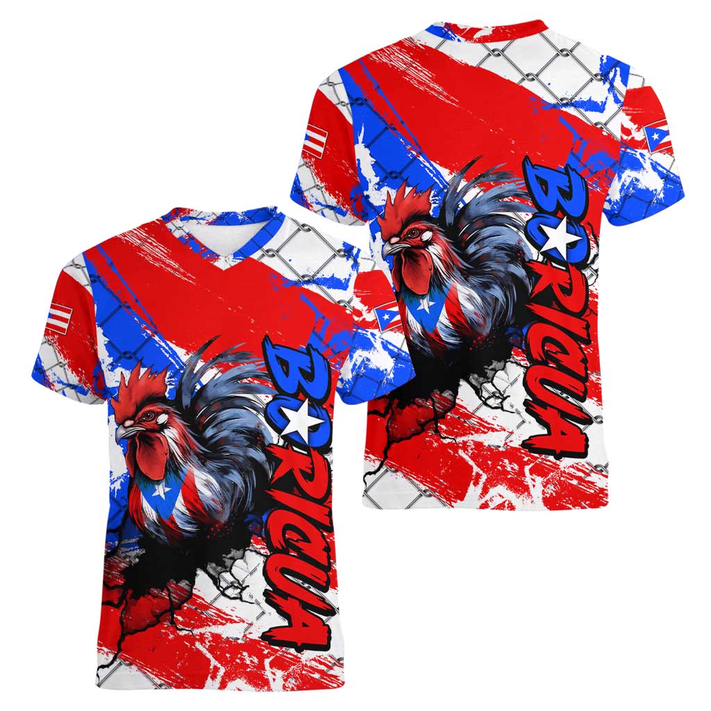 Boricua Pride Rooster Flag Puerto Rico Women V-Neck T-Shirt