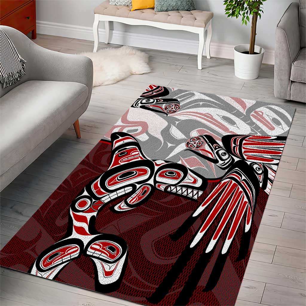 Haida Orca and Eagle Battle Area Rug Canada Pacific Northwest Tribal Art