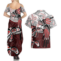 Haida Orca and Eagle Battle Couples Matching Summer Maxi Dress and Hawaiian Shirt Canada Pacific Northwest Tribal Art