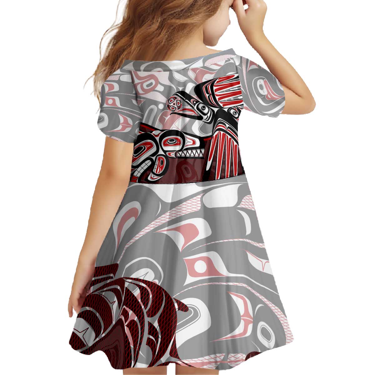 Haida Orca and Eagle Battle Family Matching Off The Shoulder Long Sleeve Dress and Hawaiian Shirt Canada Pacific Northwest Tribal Art