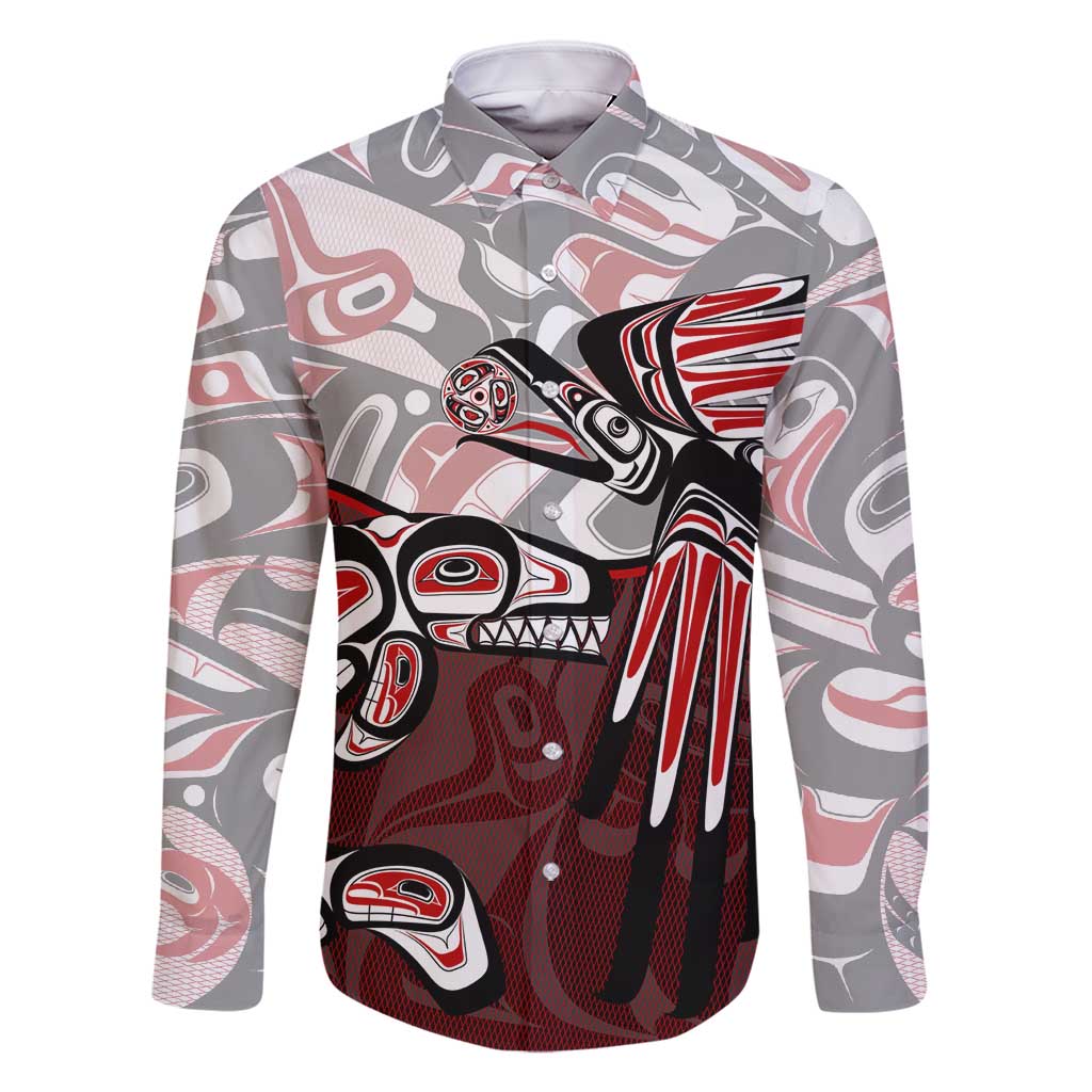 Haida Orca and Eagle Battle Family Matching Off Shoulder Maxi Dress and Hawaiian Shirt Canada Pacific Northwest Tribal Art