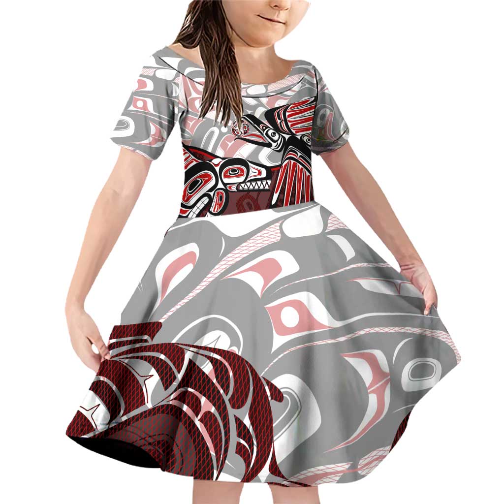 Haida Orca and Eagle Battle Family Matching Off Shoulder Short Dress and Hawaiian Shirt Canada Pacific Northwest Tribal Art