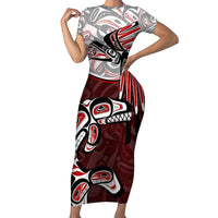 Haida Orca and Eagle Battle Family Matching Short Sleeve Bodycon Dress and Hawaiian Shirt Canada Pacific Northwest Tribal Art